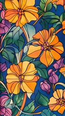 Sticker - Abstract Floral Pattern in Vibrant Colors with Stained Glass Style.