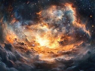 Canvas Print - 360 degree space nebula featuring a massive interstellar cloud with stars presented in equirectangular projection as an HDRI spherical panorama 3D illustration