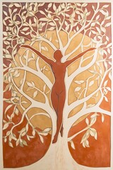 Wall Mural - Abstract Art - Woman Silhouette Emerging from a Tree.