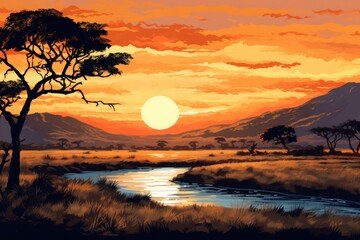 Wall Mural - Landscape sunlight outdoors savanna.