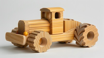 Close-Up of a Wooden Toy Car: A Cheerful and Playful Childhood Journey in Soft Focus