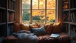 © Penatic Studio - Cozy Window Seat with Bookshelves and Autumn View