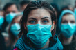 © Tetiana - Covid global sefety campaign, Generative AI photo of people in protective facial mask quarantine pandemia