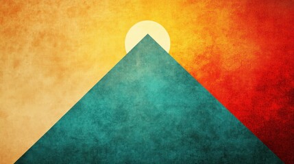 Wall Mural - A stylized mountain silhouette against a colorful gradient background representing sunrise.