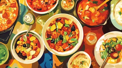 Poster - A vibrant spread of various dishes, showcasing a colorful assortment of food.