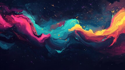 Wall Mural - Abstract colorful waves of paint create a vibrant cosmic-like scene.