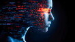 © sergign - A side profile of a humanoid face is illustrated using red binary code, embodying digital integration creatively and futuristically.