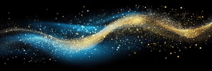 Wall Mural - Glowing Waves of Blue and Gold Sparkle