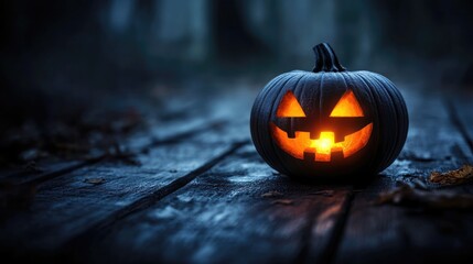 Wall Mural - spooky pumpkin on wood with dramatic lighting