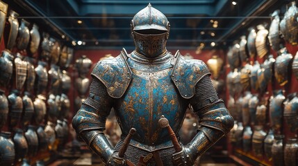 Wall Mural - A suit of armor in a museum display with other armor behind it.