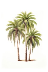 Sticker - Palm trees drawing plant white background.