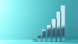 © MAHIJO - A 3D silver bar graph against a teal background, showcasing a gradual increase in bar heights