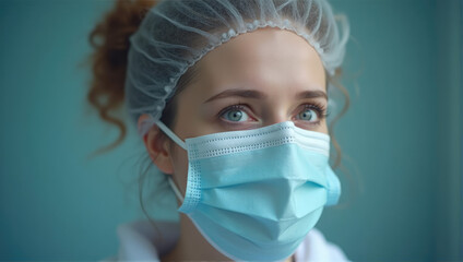 face of female doctor in mask close up