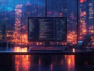 digital devices illuminate the workspace as a diverse team collaborates on software and website development, showcasing creativity and innovation across various platforms