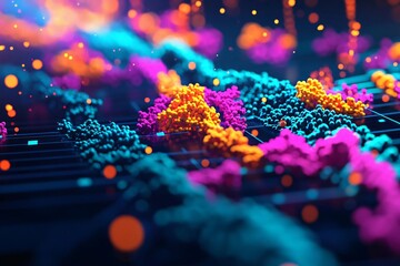 Wall Mural - vibrant abstract digital art showcasing colorful particles and waves in a mesmerizing dance of light