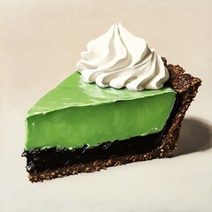 Canvas Print - A Single Slice of Green Pie with Whipped Cream.