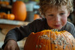 © Tetiana - Fun time at home atmosphere, halloween decoration craft pumpkin carving, Generative AI