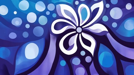 Canvas Print - Abstract floral design in blue tones with circular patterns and a central flower motif.