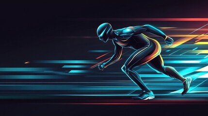 Poster - A dynamic illustration of a futuristic runner in motion, emphasizing speed and athleticism.