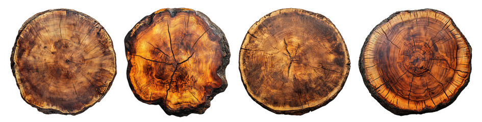 Wall Mural - Set of round rustic wood slabs with natural texture, cut out