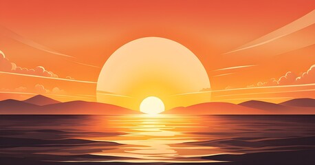 abstract sunrise with a half-circle sun rising over a flat, rectangular horizon, using simple, sharp lines and a warm color scheme