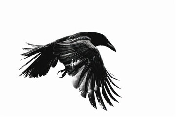 Wall Mural - Monochrome raven in flight