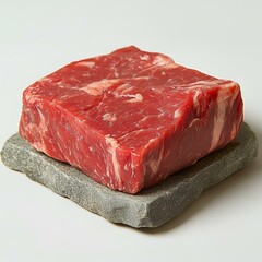  Raw cube steak isolated on white background, close-up.