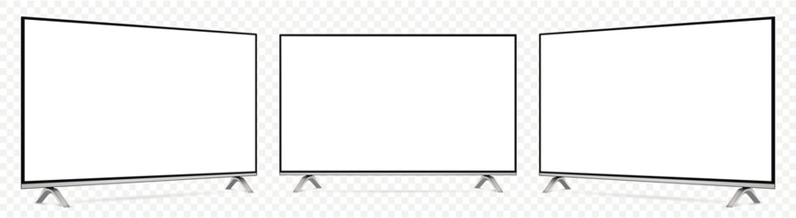 Wall Mural - realistic tv screen mock up. television display on three sides with blank screen isolated on transpa