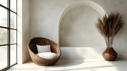 Wall Mural - A serene interior featuring a cozy chair and decorative plants.