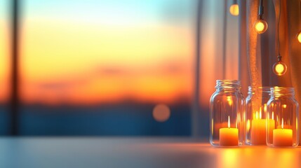 Aufkleber - Elegant Candlelit Ambiance at Sunset for Relaxation and Inspiration