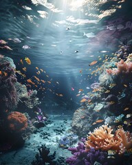 Canvas Print - Colorful Coral Reef Teeming with Diverse Underwater Marine Life