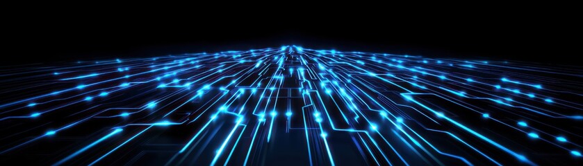 Fototapete - Futuristic Digital World with Glowing Blue Lines and Circuit Patterns
