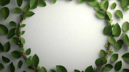 Poster - Circular arrangement of green leaves on a neutral background