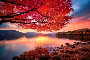 Poster - Mountain Fuji autumn landscape mountain.