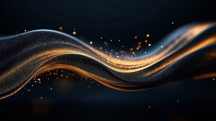 Canvas Print - Abstract image featuring smooth waves with golden particles and a dark background. The waves appear dynamic, conveying a sense of movement and fluidity.