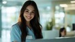 © Eliza - recepcjonistka, medyczne centrum, kobieta, brązowe włosy, uniform, recepcja, stock photo, Canon EOS R3, przysłona f/1.8, profesjonalna fotografia, uśmiech, europejka, pracownica, biuro, pomoc, medycyn