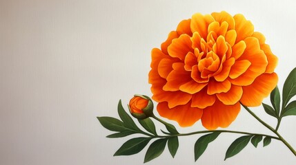 Wall Mural - Watercolor Marigold with Bud and Leaves: Vibrant Floral Illustration, symbolizing beauty, growth, joy, abundance, and nature.