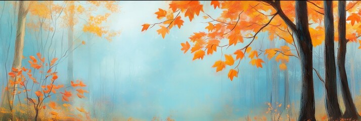 Poster - A picturesque autumn forest scene showcasing the vibrant colors of fall foliage. The painting captures the essence of nature's transition with a sense of tranquility and beauty.