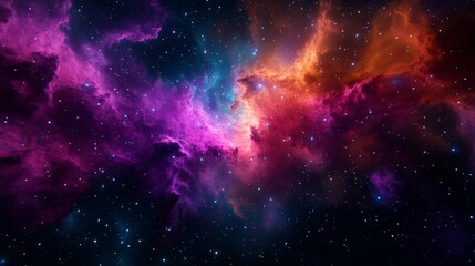 Canvas Print - A swirling nebula, bursting with vibrant colors of pink, purple, orange, and blue, evokes a sense of cosmic wonder and the vastness of space.