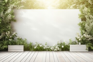 Sticker - Wedding white wood backdrop mockup nature architecture outdoors.