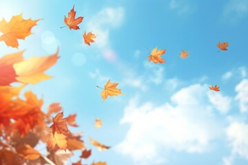 Canvas Print - Autumn leaves falling bright sky