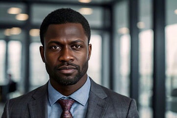 Portrait of a dark-skinned man in a strict business suit of an office.