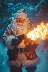 Poster - A man dressed as Santa Claus holding a fire in his hand