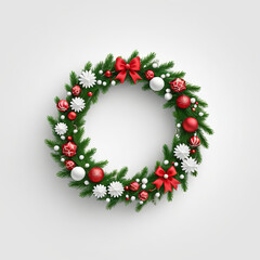 3d Icon of Christmas wreath with decorative elements in a white background