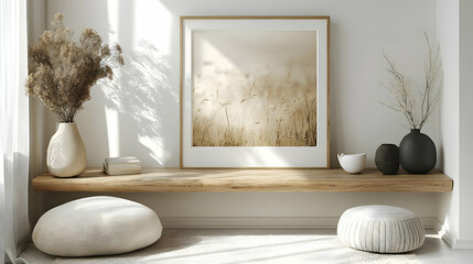 Poster - Cozy interior with natural decor and calming artwork.