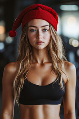 Poster - A woman wearing a red hat in a gym