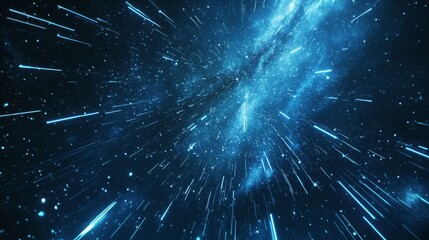 Aufkleber - A cosmic scene depicting a blue, starry tunnel effect, suggesting movement through space with glowing streaks of light.