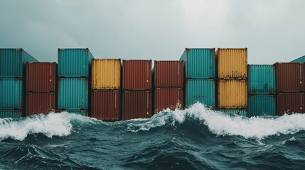 Shipping Containers in Rough Sea Maritime Cargo Global Trade Ocean Freight