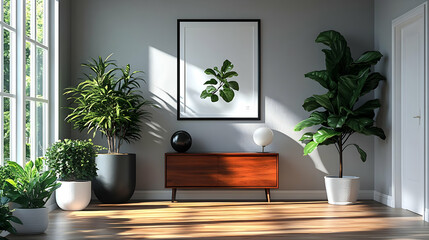 Sticker - Bright room with plants and modern decor, creating a serene atmosphere.