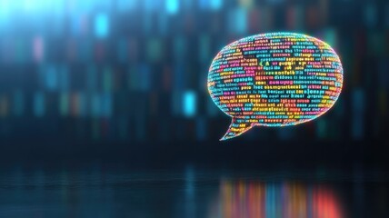 Wall Mural - colorful digital speech bubble on glowing abstract background